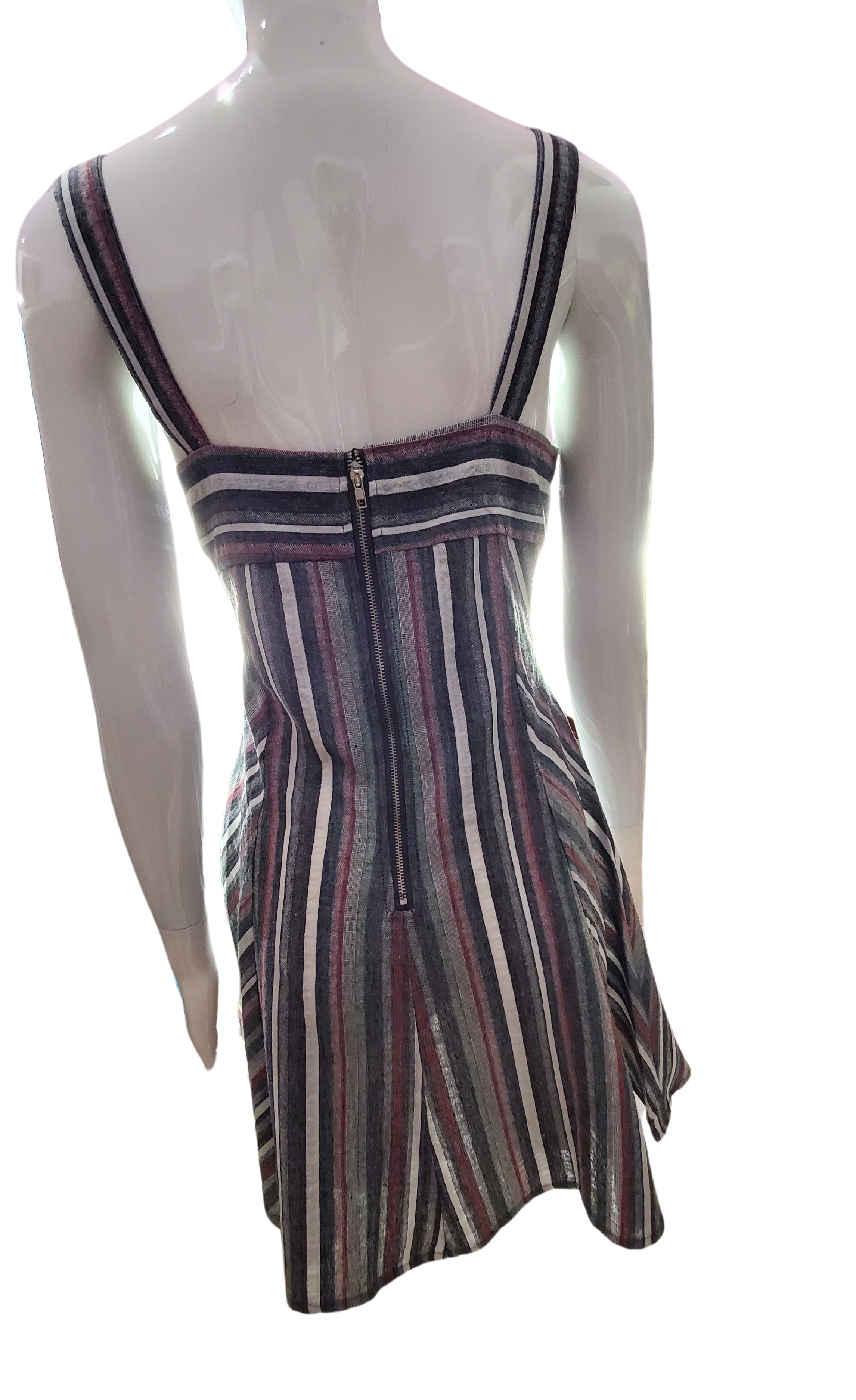 Women's Linen Stripped Gray, White and Pink Summer Dress