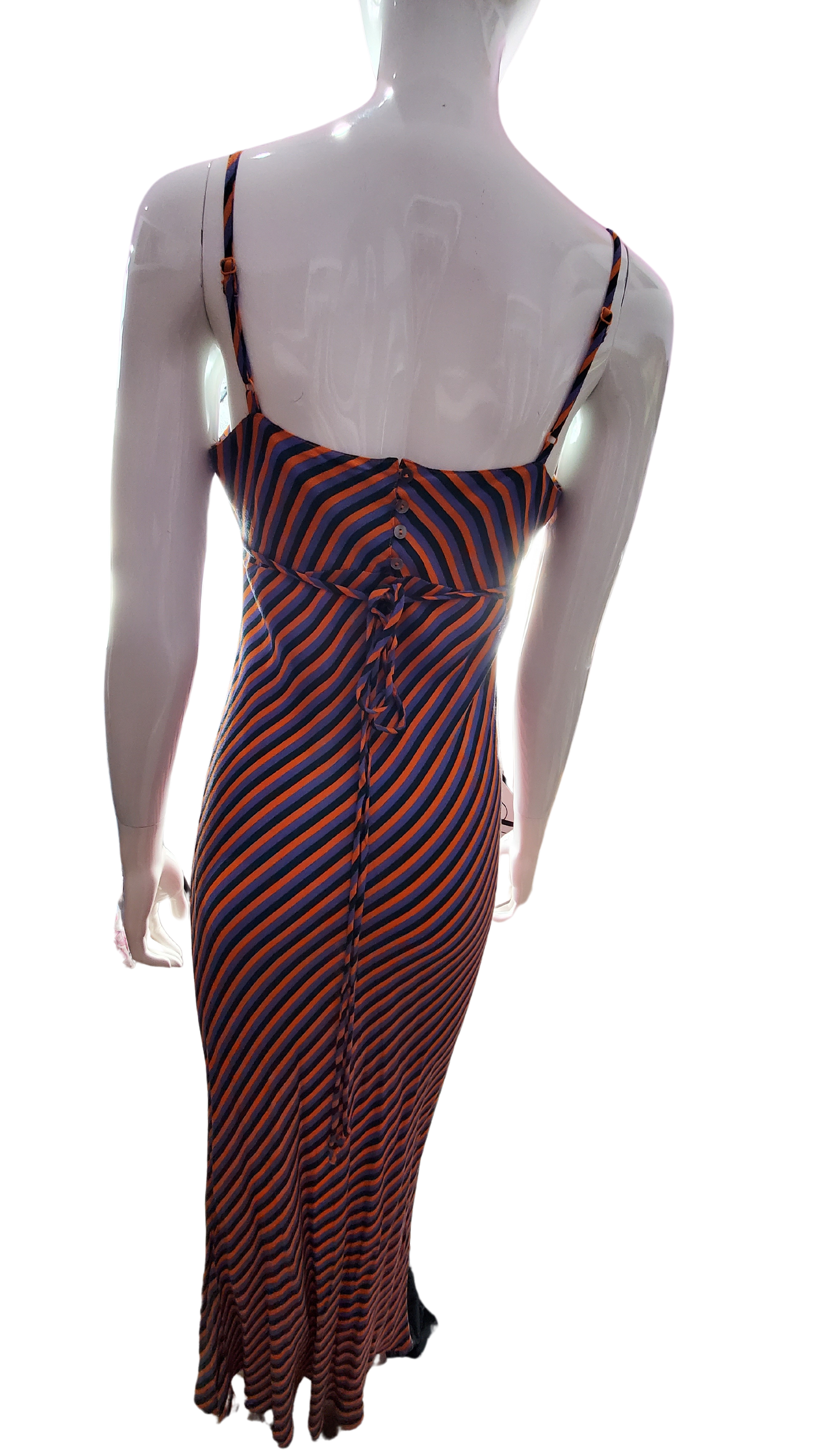 Women's Rayon Stripped Orange, Purple and Black Maxi Dress