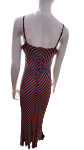 Women's Rayon Stripped Orange, Purple and Black Maxi Dress