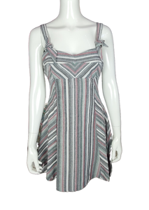 Women's Linen Stripped Gray, White and Pink Summer Dress