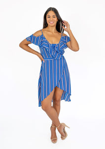 Women's Stripped Blue, White and Yellow Spring Dress