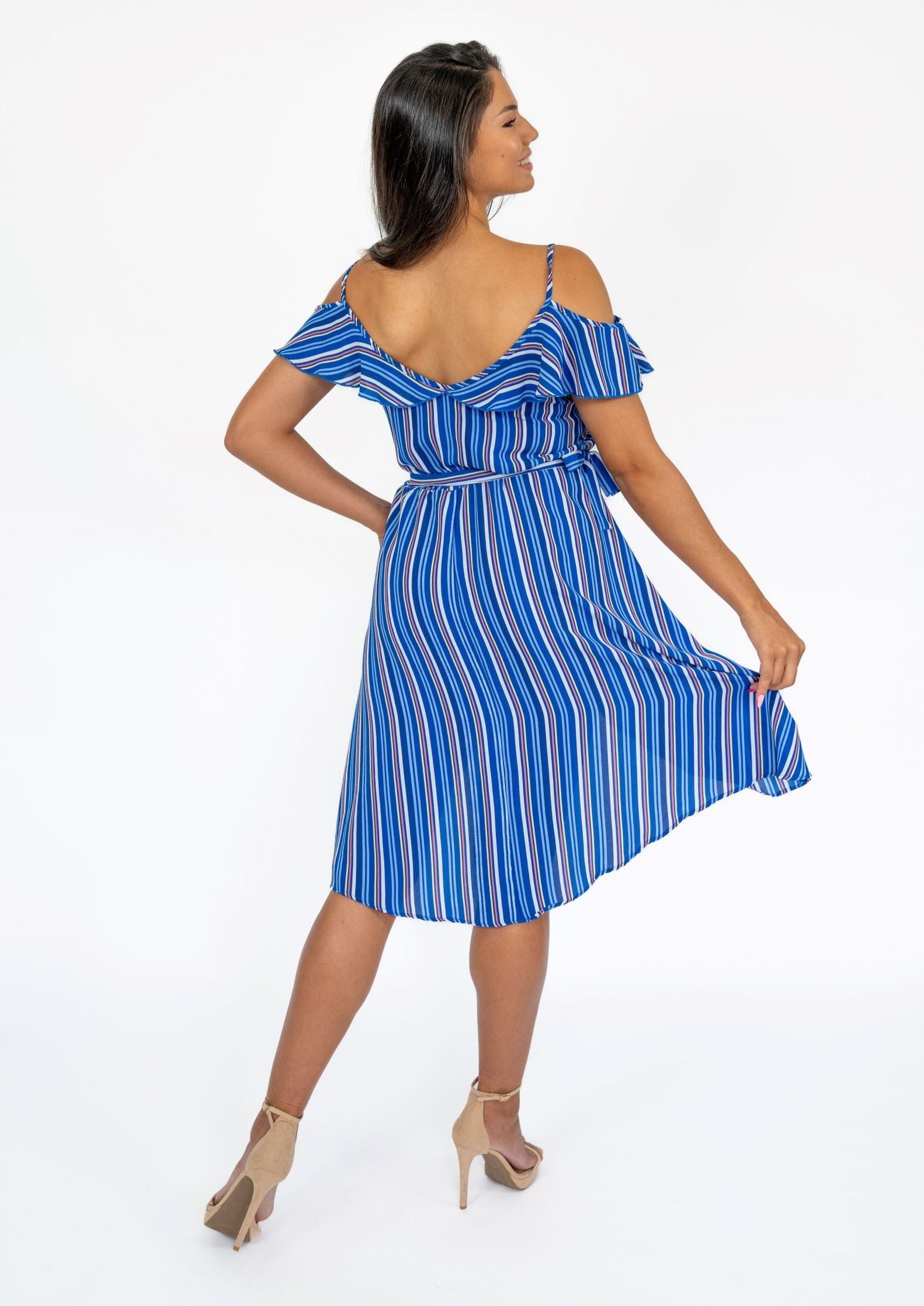 Women's Stripped Blue, White and Yellow Spring Dress