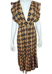 Women's Mustard/Navy Blue Floral Midi Dress