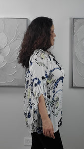 Women's Blue and White Bell Sleeve Blouse