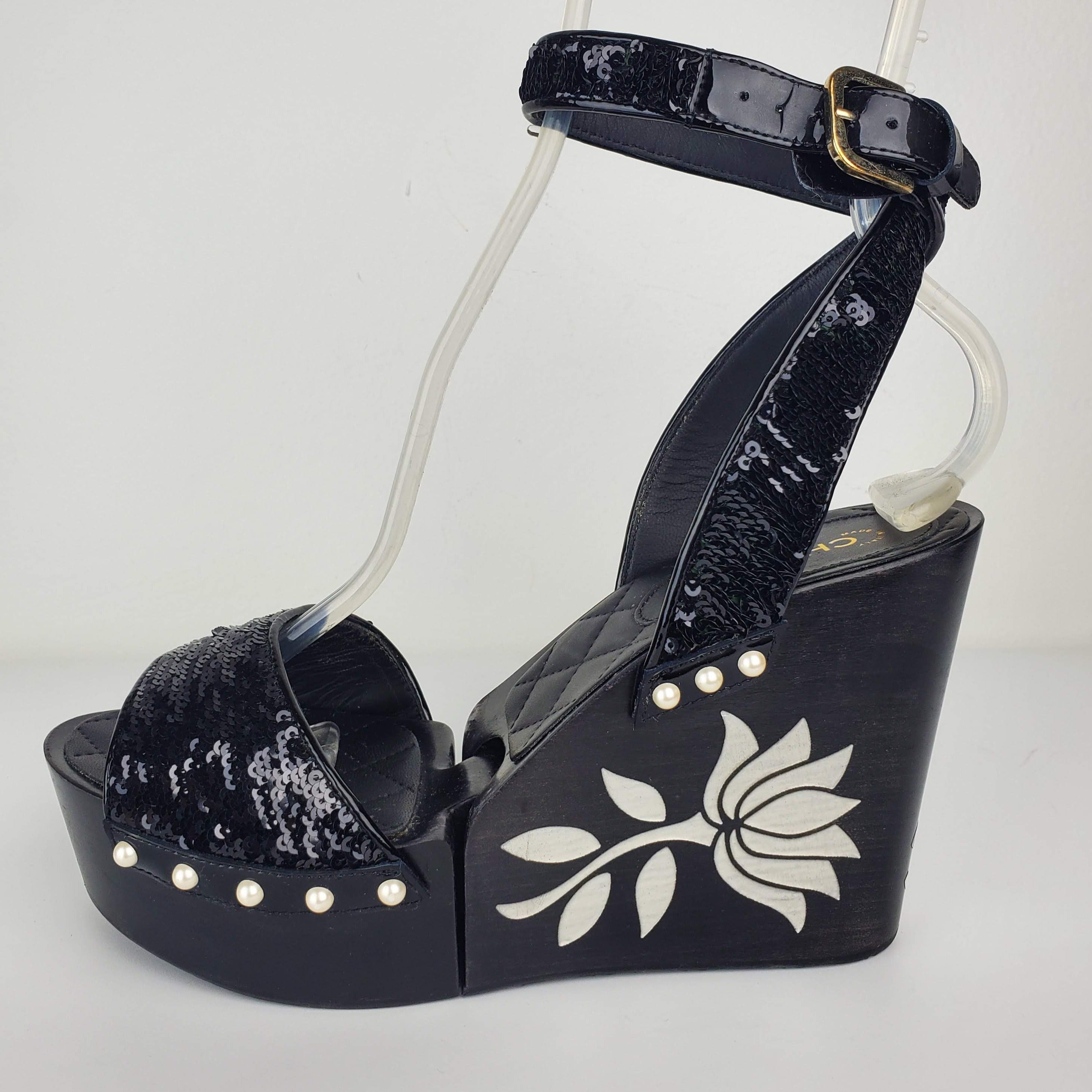 Women's Black Sequin Wedge Sandals – Wow Me More