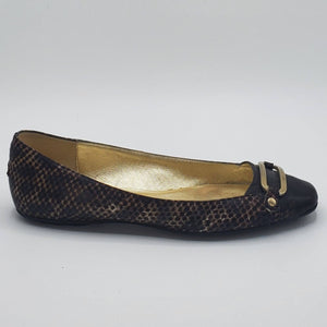 Women's Snake Print Flats with Gold Metal Details