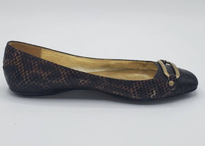 Women's Snake Print Flats with Gold Metal Details