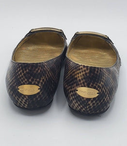 Women's Snake Print Flats with Gold Metal Details