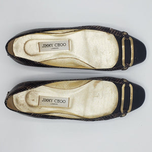 Women's Snake Print Flats with Gold Metal Details