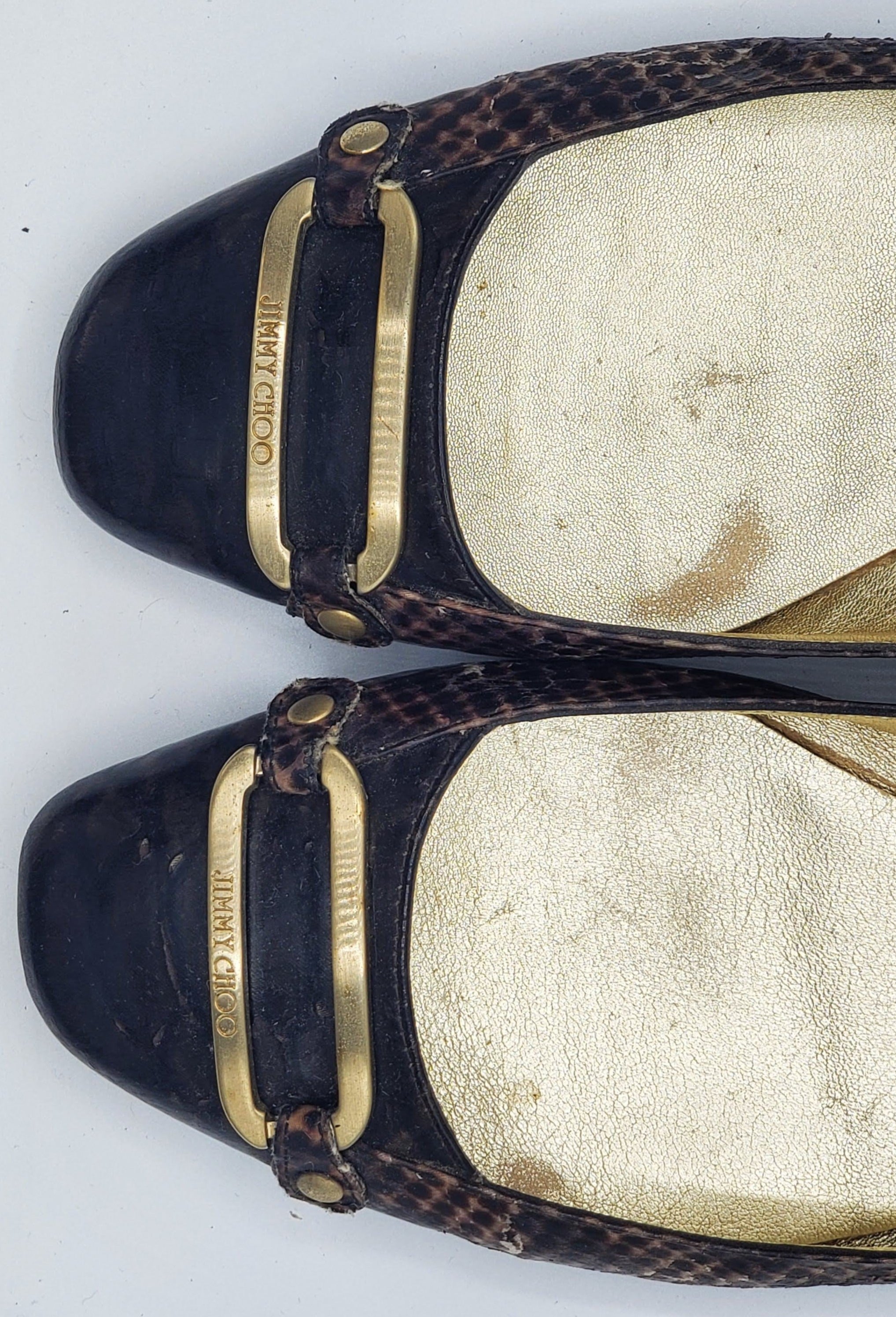 Women's Snake Print Flats with Gold Metal Details