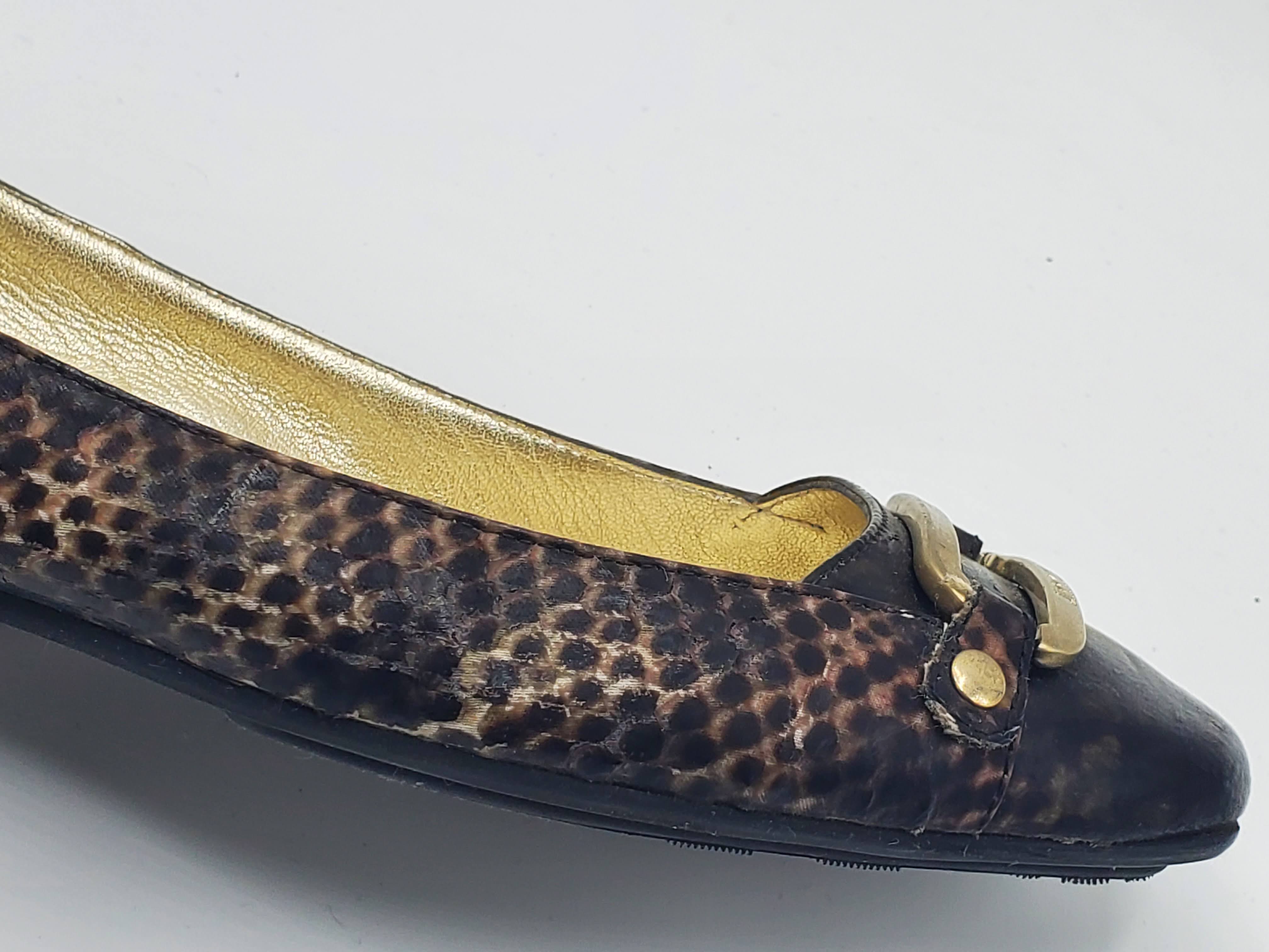 Women's Snake Print Flats with Gold Metal Details