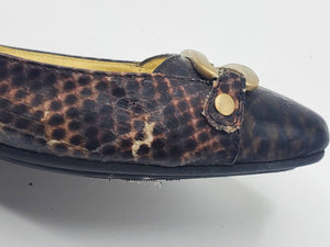 Women's Snake Print Flats with Gold Metal Details