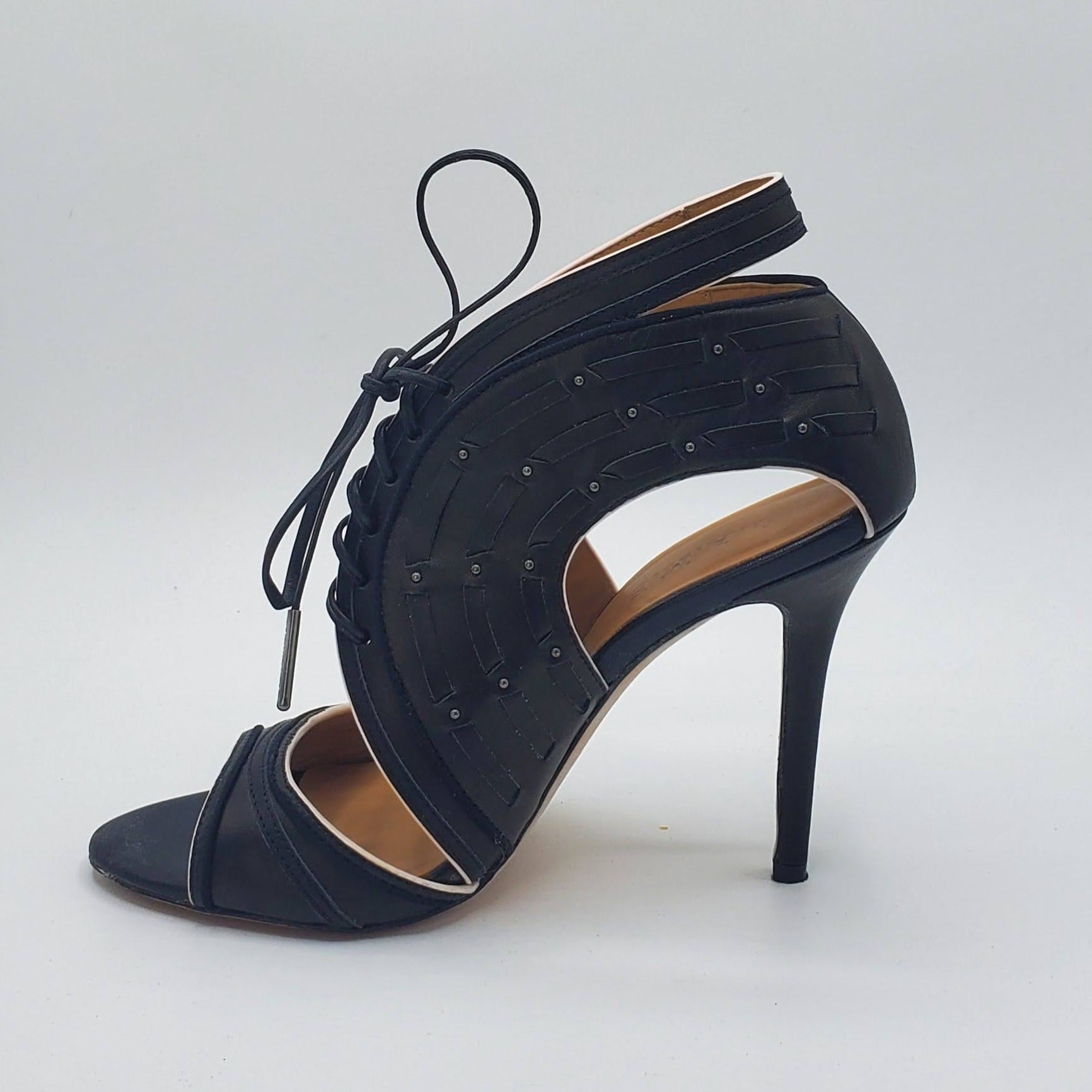 Women's High Heels Black/Beige Sandals with Laces