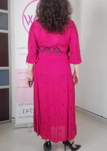 Women's Magenta and Navy Blue Maxi Dress