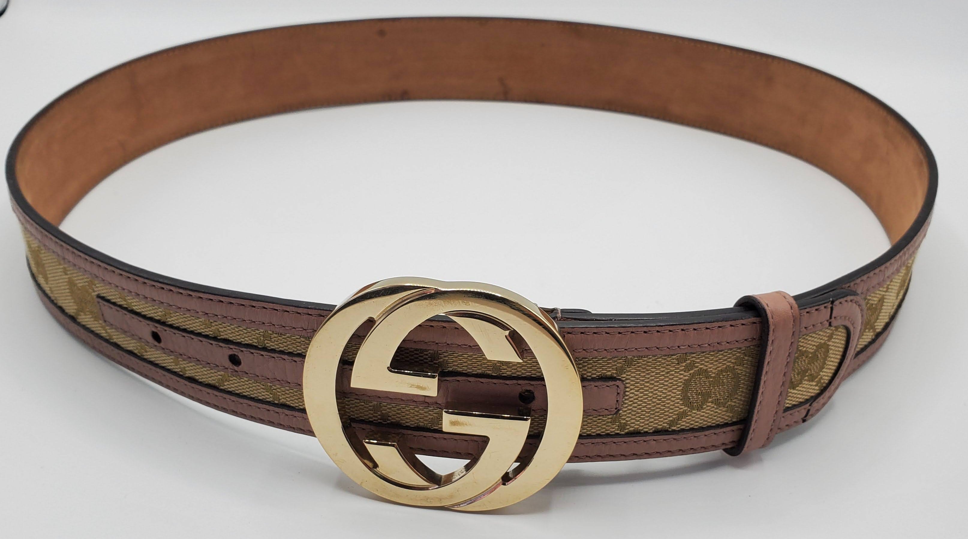 Women's Pink and Beige Canvas Belt