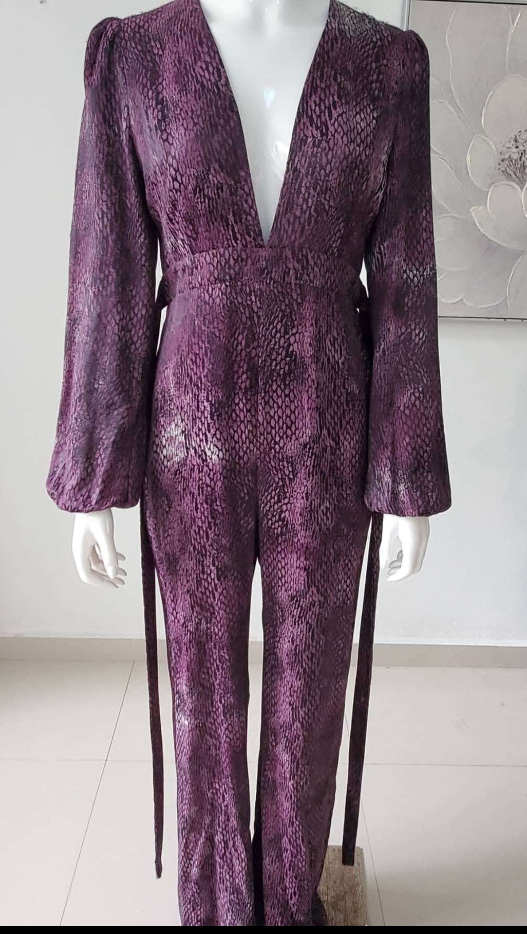 Women's Animal Print V Neck Jumpsuit